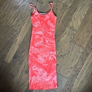 Fashion Nova Vibrant Orange Tie-Dye Midi Dress